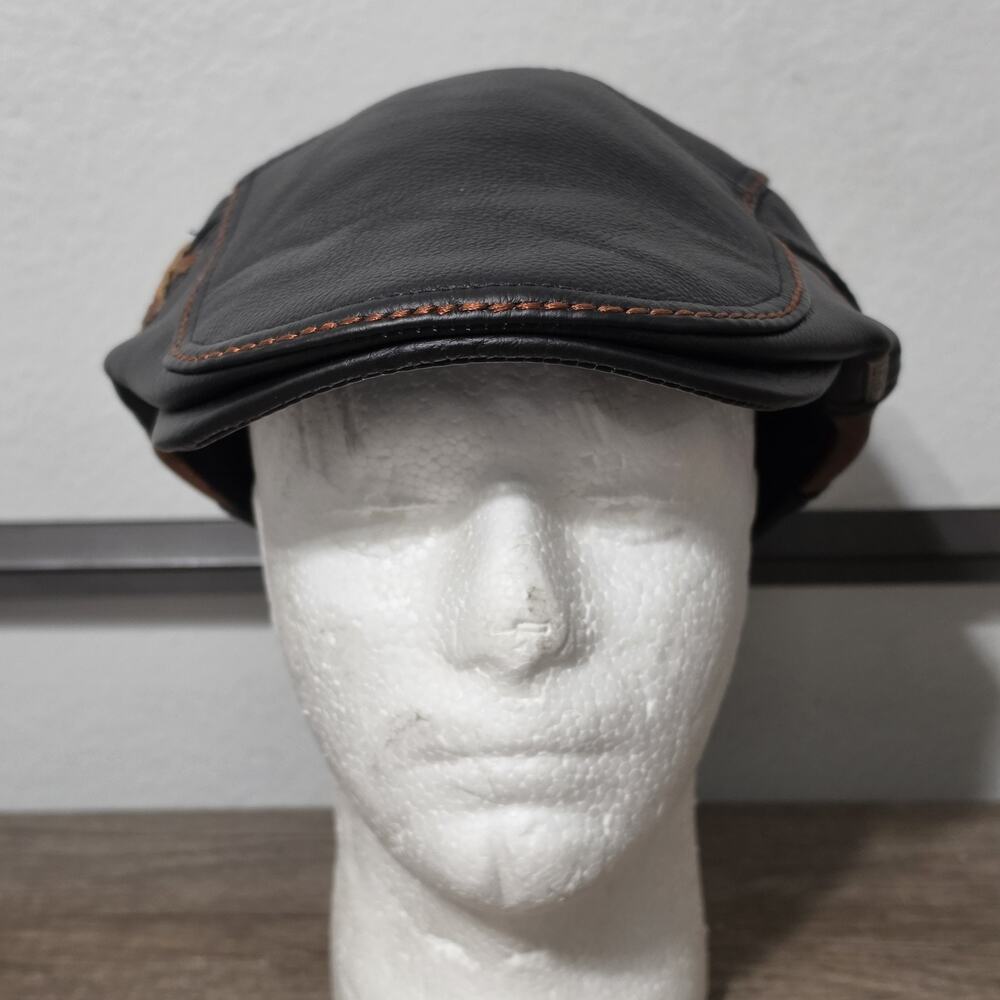 Lethmik Leather Flat Irish Newsboy Cabbie Driving Adjustable Cap Hat OSFA Black